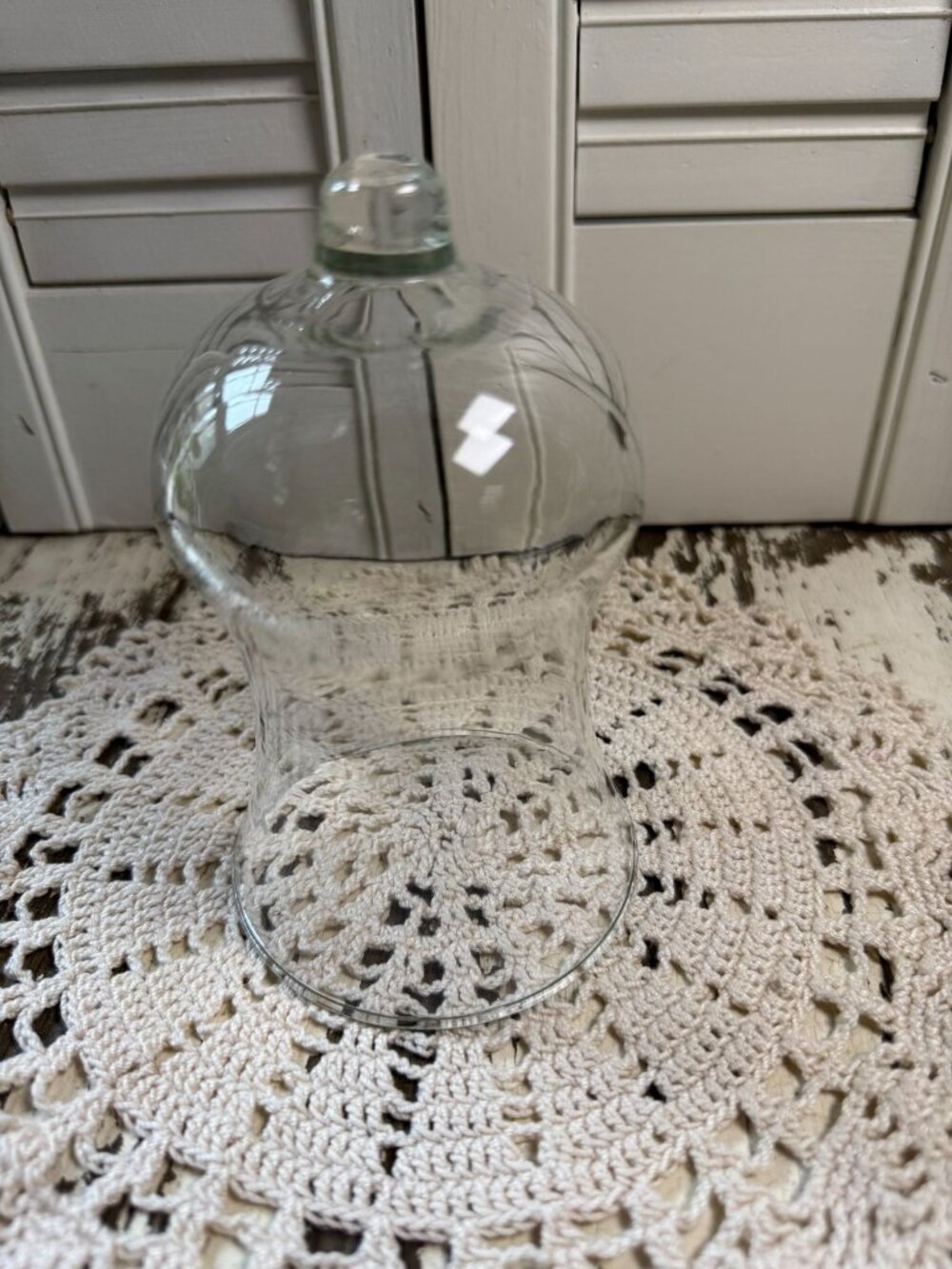 Small clear glass cloche / bell jar display dome with glass knob handle.